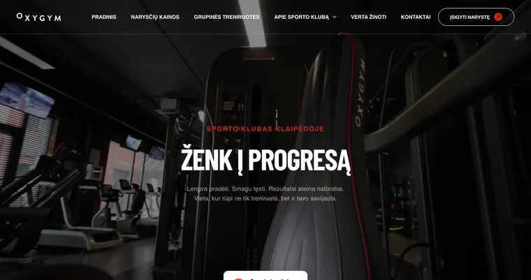 Oxygym.lt sporto klubo svetainės ekrano vaizdas
