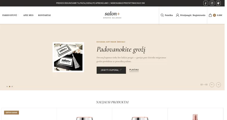 Salonplius.lt el. parduotuvės ekrano vaizdas