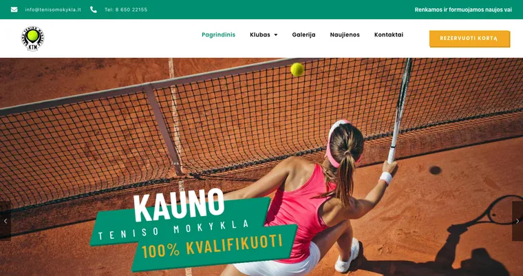 Tenisomokykla.lt svetainės ekrano vaizdas