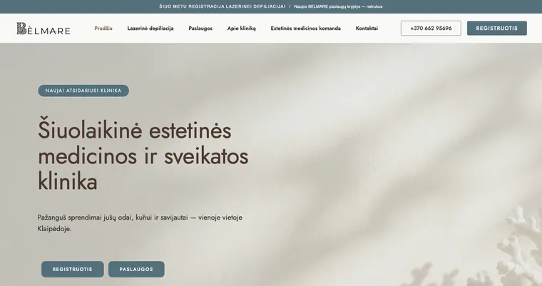 Belmare.lt klinikos svetainės ekrano vaizdas